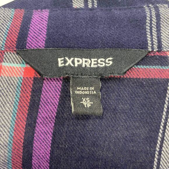 EXPRESS Plaid Checker Lace Up Button Up Long Sleeve Top - Picture 2 of 9